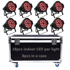 8pcs 18x18w RGBWA UV Par LED Spotlights 6in1 5in1 4in1 with Aluminum Flight Cases for Theme Park Use