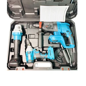 Power Tool Set Cordless Electric Brushless Tool Kit 3.0 Ah Li-ion Wrench Rotary Hammer and Angle Grinder