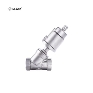 KLION Pneumatic Y-Type Angle Seat Globe Valve Stainless Steel Actuator PTFE Sealing BSP Ends DN15-DN100 16bar ISO CE Certified