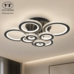 Modern Ring Led Ceiling Lamp Acrylic Aluminum Frame Remote Dimmable Tri Color For Living Room Bedroom High Cri 82W