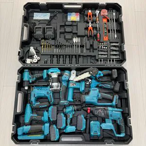 12pcs Battery Power Tool Kits Electric Hammer Drill Brushless Angle Grinder Cordless Wrench Portable Saw Combination Tool Set