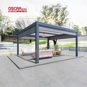 Prefabricated Sunproof Aluminum Awning Louvered Solar Roof with Led Light Garden Backyard Poolside Pergola