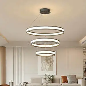 Lampara Ceiling Pendant Lights Black Remote Control Adjustable Height Middle Size Modern Suspension Lighting for Living Room