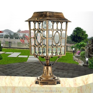 Aluminum Super Bright Antique Brass Outdoor Solar Pillar Lamp