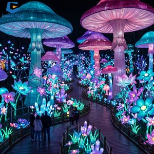 Interactive Fantasy Plant Lantern Tunnel Glowing Flower Mushroom Lantern Festival Installation Walk-through Light Experience