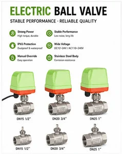 2 Way Plastic Actuator Brass Valve Body Electric Ball Valve DN20 DN25 PN40 BSP NPT Thread Union Flange Motorized Water Valve