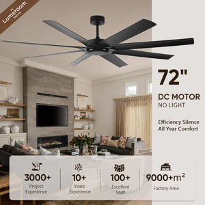 72 Inch Industrial Ceiling Fan No Light with Remote, Quiet DC Motor Large ABS Ceiling Fan for Patio Living Room