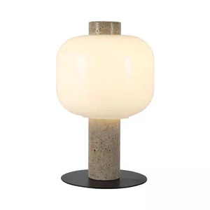 Lyra Travertine Stone and Glass Marble Table Lamp Core Pendant/Table Lamp Creme Travertine - Made by Hand