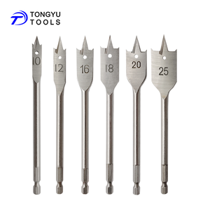 6Pcs Flat Wood Spade Drill Bit Set 10-25mm, Carbon Steel Paddle Hole Cutter with 1/4