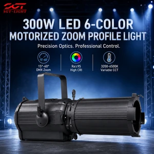 300W 6 Color LED Ellipsoidal Profile Light Electric Zoom 3200-6500K Smooth Dimming LCD DMX Stage Spotlight for TV Studio