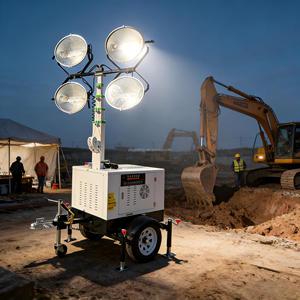 Hot Selling Outdoor IP66 DC24V 5000K Daylight Electric Hydraulic Manual Lift Mast Light Tower with LED
