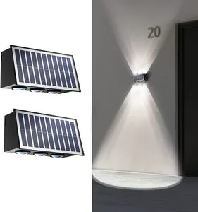 New Villa Courtyard High Lumen Waterproof Convex Lens Wall Washer up and Down Wall Lamp Solar Outdoor Wall Light