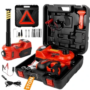 Portable Electric Car Jack Kit with LED Light Aluminum Floor Jack Impact Wrench Tire Inflator Pump for SUV Sedans Tire Change