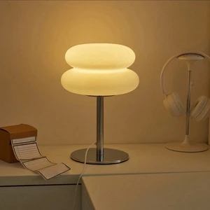 Cross-border Desktop Small Table Lamp Bedroom Decorative Night Light Cream Style Push Button Switch USB Powered Dimmable 3-Year