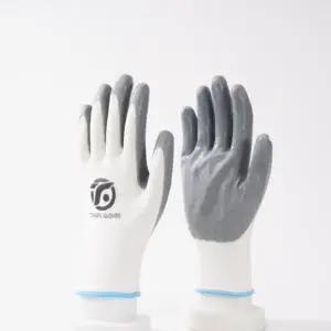 13 Gauge Nitrile Coated Nylon Palm Gray & White Latex-Free Oil-Proof Knit Wrist Cuff Working Gloves For Garden Safety