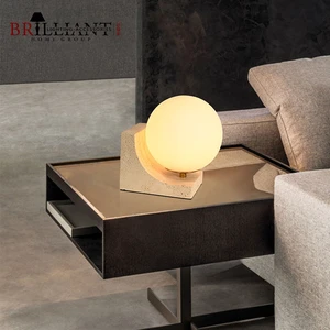 High End Modern Energy Saving Travertine Stone Base Milky Opal Glass Ball LED Bedside Table Lamp