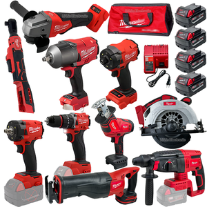 Milwaukee Popular 15 in 1 Red 18V Electric Tool Set Impact Wrench Cutting Saw with Battery Charger Car Repair Complete Tool Kit