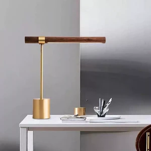 Modern European Iron Desk Lamp with Wood Shade LED AC Powered Warm White Light for Reading Study Bedroom or Hotel Use