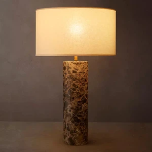 Emperador Dark Marble Table Lamp Cylindrical Column Luxe Bedroom Nightstand Desk Light For Hospitality Project Bespoke ETL UL