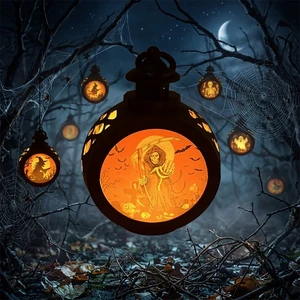 Halloween Festival Decoration Portable Small Wind Round Lamp LED Night Light Halloween Wind Lamp