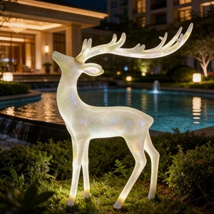 Outdoor Glowing Deer-Shaped IP65 Resin & Fiberglass Garden Lamp for Hotels Villas Courtyard Landscape Lighting Lawn