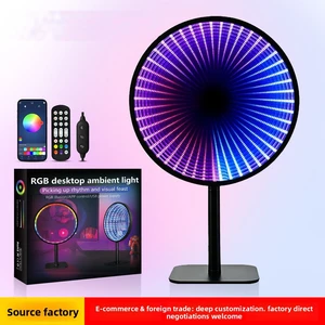 Round Acrylic Layered Mirror 3D Abyss Lamp, Creative Mirror Extending Time Tunnel Ambiance Light