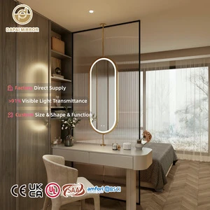 Customization 45x110 Cm Antique Bronze Anti Fog Stainless Steel Led Hanging Light Ceiling Mounted With Oval Led Bathroom Mirror