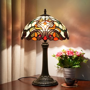 Tiffany Table Lamp Stained Glass Bedside Lamp Retro Baroque Desk Reading Light Decor Bedroom Living Room Home Office