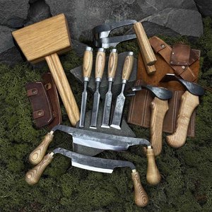 Hand Forged Woodworking Tool Set Carbon Steel Leather Sheaths