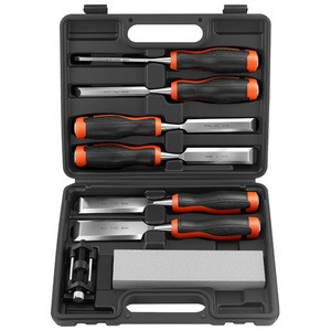 Cross-Border 8-Piece Set Wood Chisel Set Tapping Wood Chisel Flat Chisel Set Wood Carving Tools Chrome Vanadium Steel 10-Piece