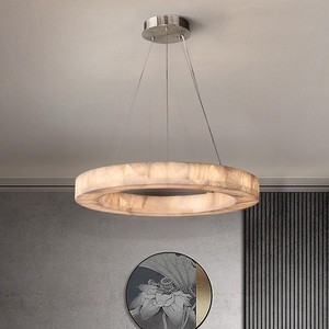 Luxury Circle Alabaster Chandelier Natural Marble Ceiling Light For Hotel Restaurant Living Room Pendant Light Kitchen Island