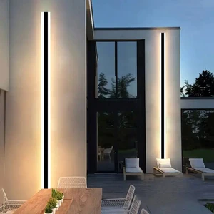 Modern 3000K Aluminum Acrylic Linear Strip LED Outdoor Wall Lights IP65 Waterproof IP65 Black Garden Sconce Long Polycarbonate