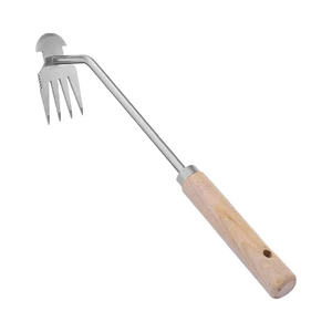 Dual-Head DIY Garden Tool Set with Customizable OEM Stainless Steel Root Weeder and Wooden Handle for Outdoor Gardening