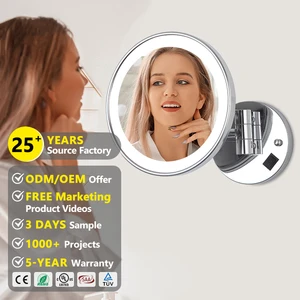 Factory Newly Round 8 Inch Led Corner Bathroom Mirror With Light Bath Makeup Shaving Rotating Folding Bathroom Mirror For Hotel