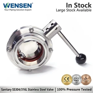 Wensen Sanitary Tri-Clamp Butterfly Valve 1 1/2 Inch SS304/SS316L Stainless Steel with Manual Lever