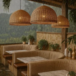 Outdoor Rattan Ceiling Pendant Light IP54 Waterproof PE Wicker Hanging Fixture for Patio Garden Balcony Villa Exterior Lighting