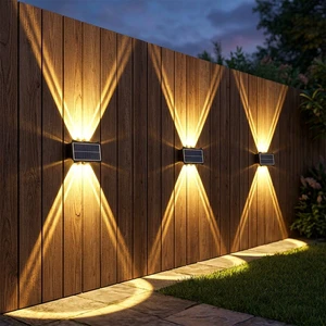 Solar Square Outdoor LED Wall Lamps Waterproof Dimmable Garden Villa Fence Lamp Polycarbonate Diffuser Landscape Decoration