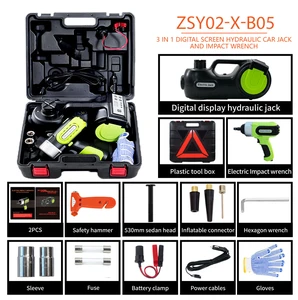 AUTOALL 12V 5T 3-in-1 Electric Hydraulic Metal Car Jack Kit with Digital Display Electric Impact Wrench & Tire Inflator