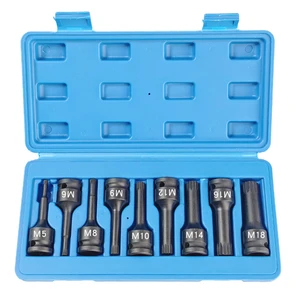 Impact Rated 12-Point Socket Set 1/2 Inch 78mm 9 Piece Cr Mo Steel Black Phosphate M5 M6 M8 M9 M10 M12 M14 M16 M18