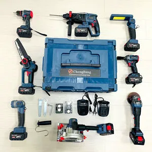 8pcs 21V Battery Power Tool Kits Electric Hammer Drill Brushless Angle Grinder Cordless Wrench Portable Saw Combination Tool Set