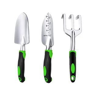 Garden Tool Set 3 Piece Cast-Aluminum Heavy Duty Gardening Kit Includes Hand Trowel Transplant Trowel and Cultivator Hand Rake