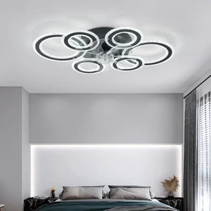 6 Rings Circular Iron LED Ceiling Fan Light 110W Dimmer+2.4G Remote 110V Surface Mounted High CRI 90 for Living Room Bedroom