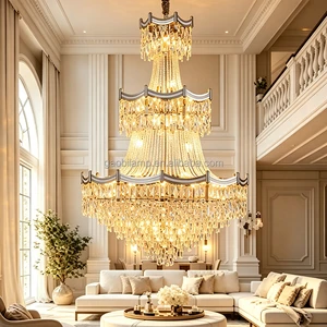 Luxury Crystal Chandelier Large Gold Long Pendant Light High Ceiling Hanging Lamp For Villa Duplex Staircase Hotel Lobby Hall