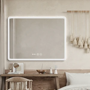 Front-Lit LED Vanity Dimmable Anti-Fog Bathroom Wall Lighted Mirror With White Seamless Aluminum Frame