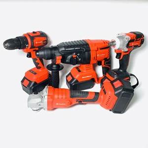 Set of 4pcs Power Tool Kits Battery Wrench Lithium Electric Hammer Brushless Angle Grinder Cordless Drill Combination Tool Set