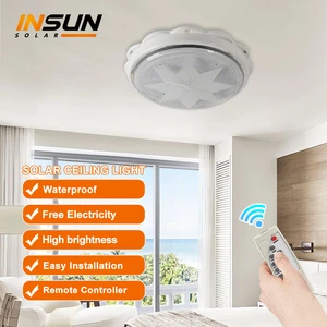 50W-200W Solar LED Ceiling Light, Split Polycrystalline Solar Panel, IP65 PC Indoor Outdoor Home Lamp with Remote Control