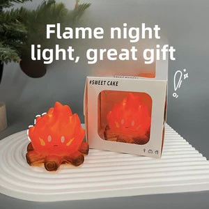 Cartoon Flame LED Night Light Battery Powered Warm Light for Bedroom Dormitory Desktop Bedside Use Small Decorative Ornament