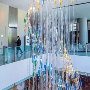 Modern Leaf-shaped Custom Decorative Glass Led Chandelier Suitable For Malls Hotel Lobby Villa