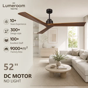 USA In Stock Modern 52 Inch Solid Wood Ceiling Fan No Light Downrod Mount with Remote Control DC Motor for Patio Farmhouse
