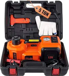 Electric Car Jack Kit 5 Ton 12V Floor Jack Portable Hydraulic Car Jack with Impact Wrench and Tire Inflator Pump With LED Light